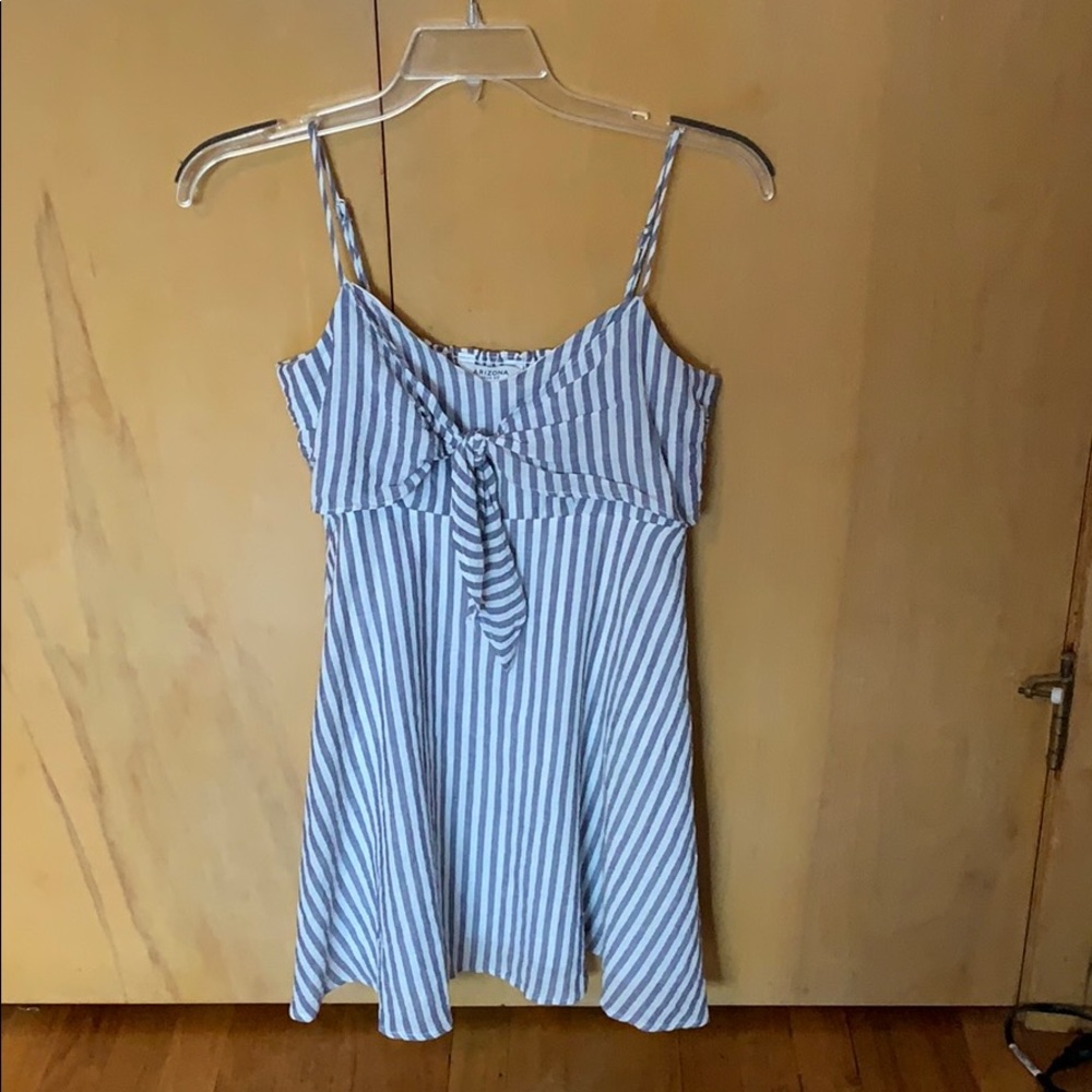 A gray and white stripped dress
